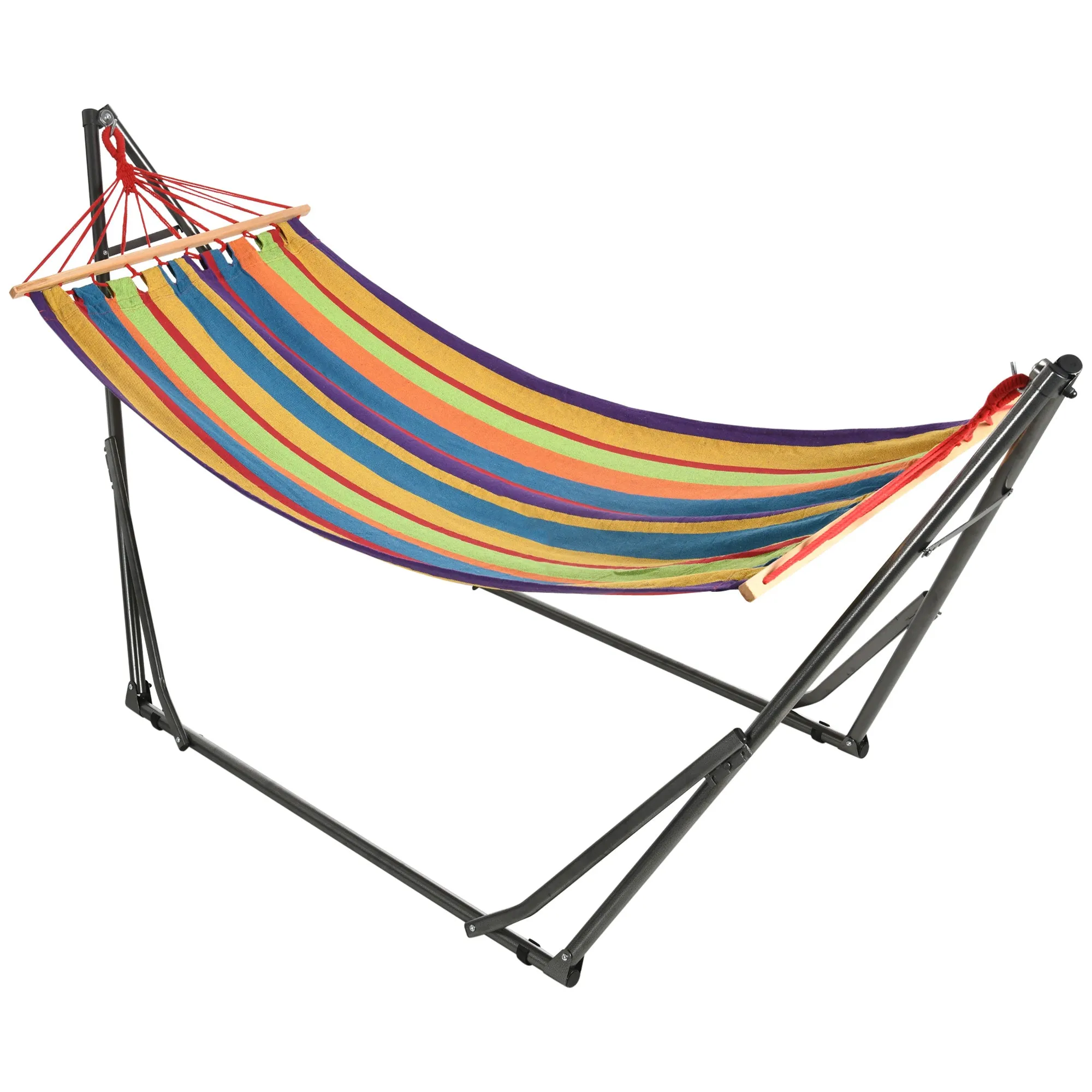 Outsunny Freestanding Hammock with Folding Stand, Cotton Lounger and Steel Frame, Multicolored