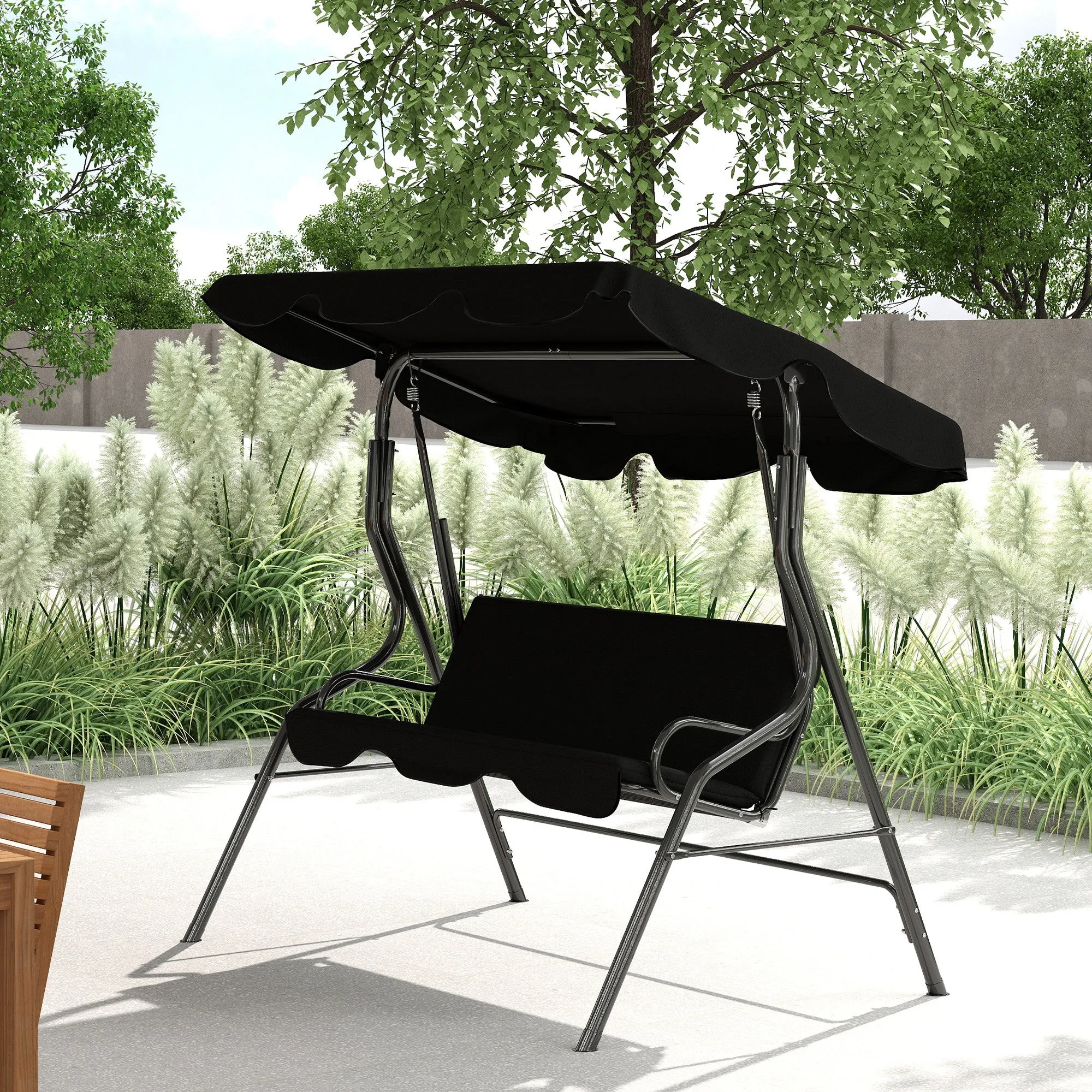 Outsunny 3-Seater Swing with Adjustable Canopy and Cushions, Steel and Polyester, 170x110x153 cm, Black - Image 2