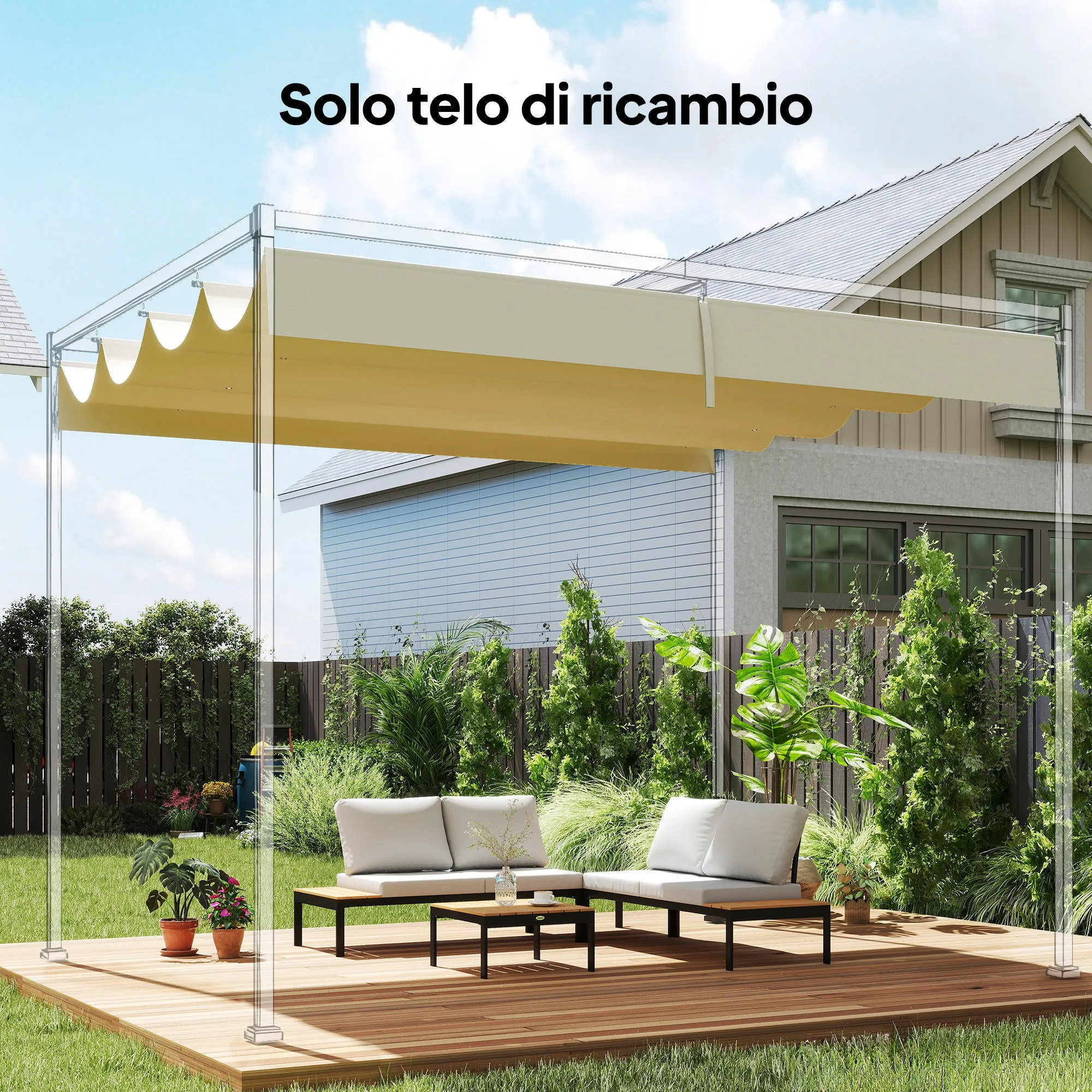 Outsunny Outdoor Pergola Cover Anti-UV in Beige Polyester with 8 Drainage Holes, 392x350 cm - Image 2
