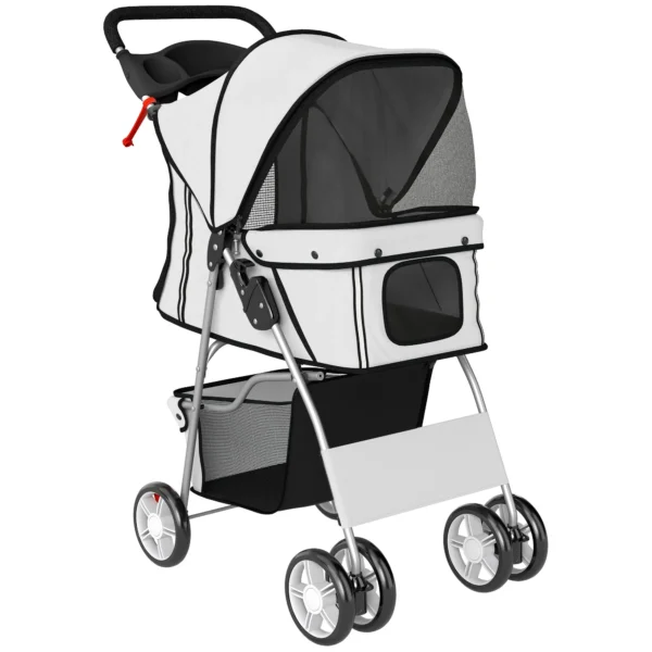 PawHut Folding Dog Stroller with Reflectors, Swivel Wheels, Brakes, and Washable Cushion, Grey