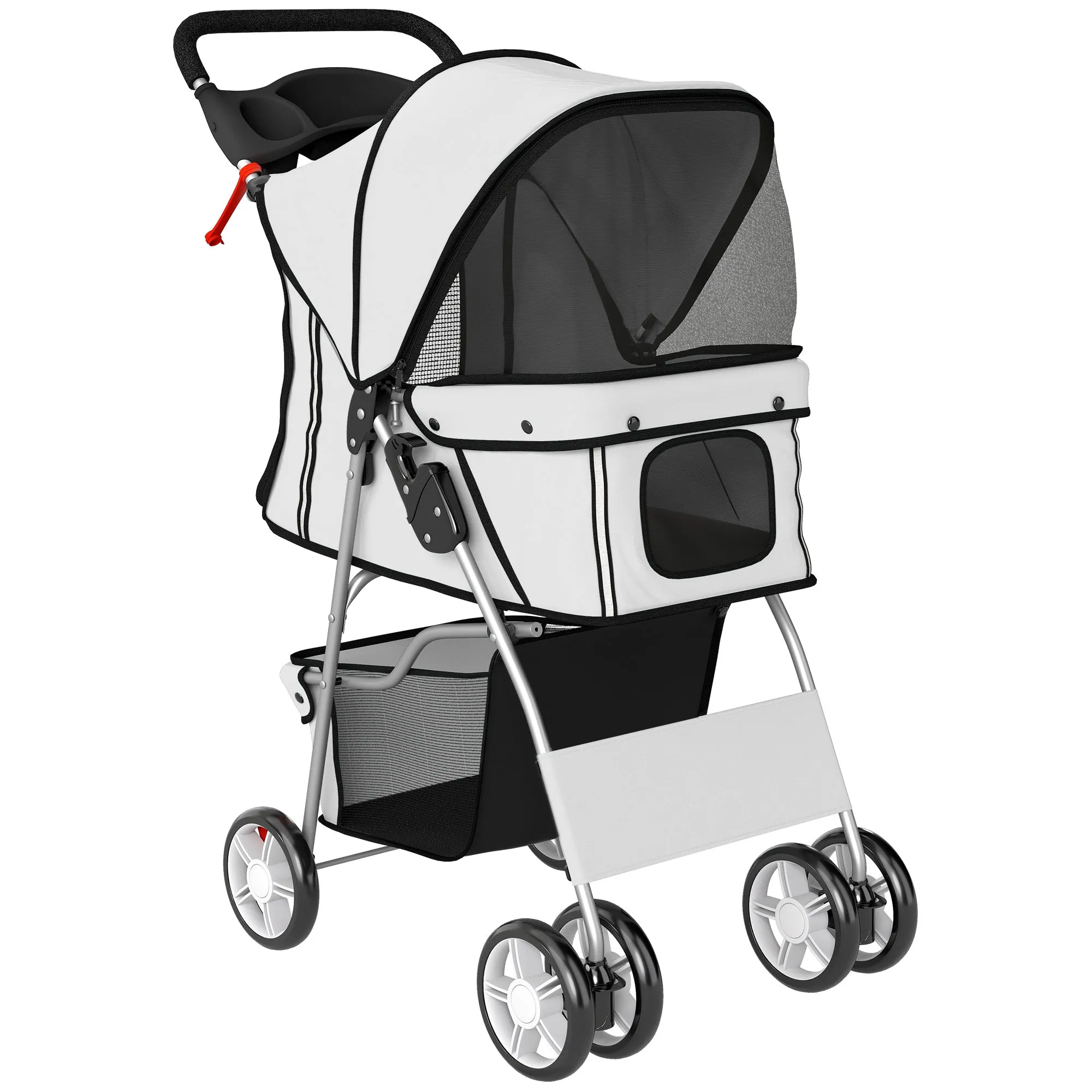 PawHut Folding Dog Stroller with Reflectors, Swivel Wheels, Brakes, and Washable Cushion, Grey