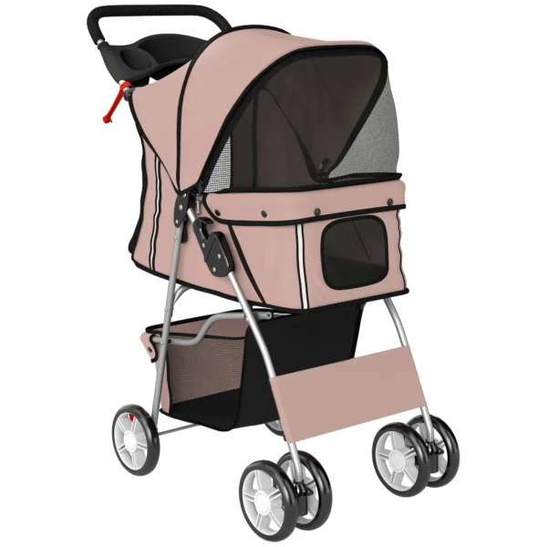 PawHut Folding Dog Stroller with Reflectors, Swivel Wheels, Brakes, and Washable Cushion, Coffee