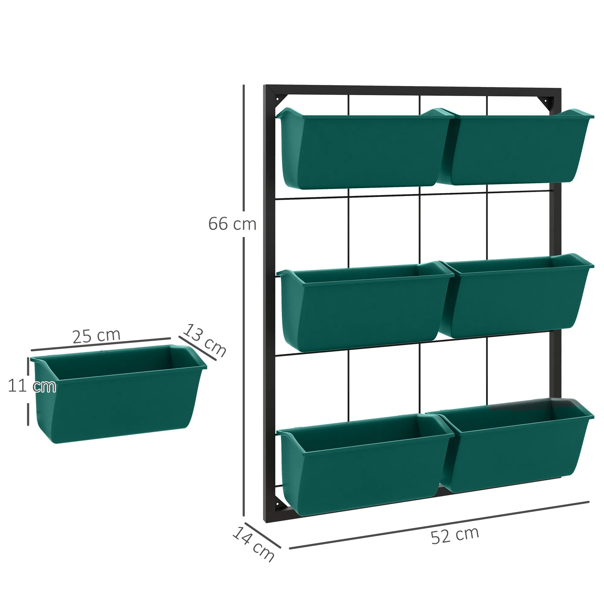 Outsunny 3-Tier Wall-Mounted Vertical Vegetable Garden with 6 Pots, Steel and Plastic, 52x14x66 cm, Green - Image 3