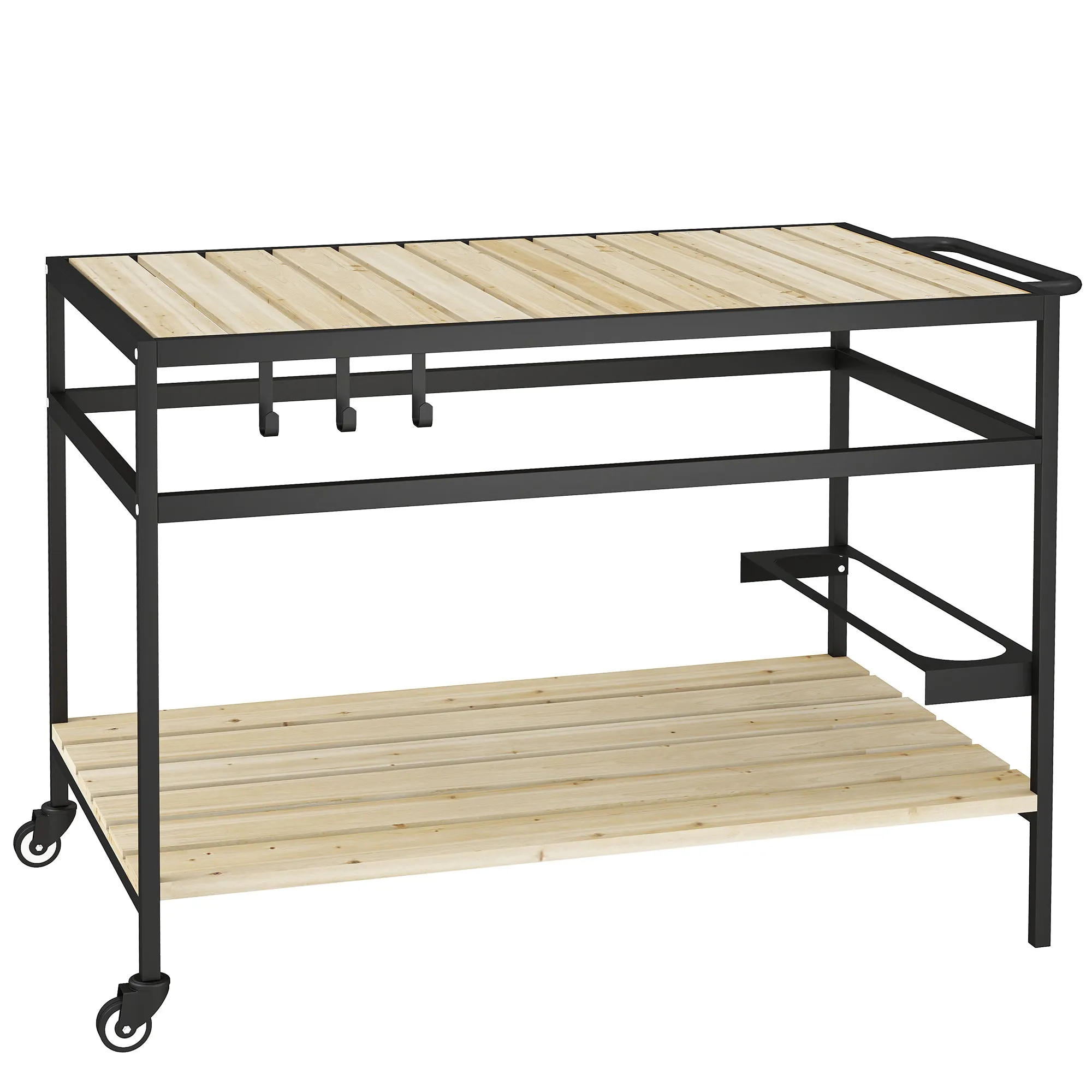 Outsunny Garden Food Cart in Wood with Slats and Steel, Shelf and Handle, 107x65x80 cm