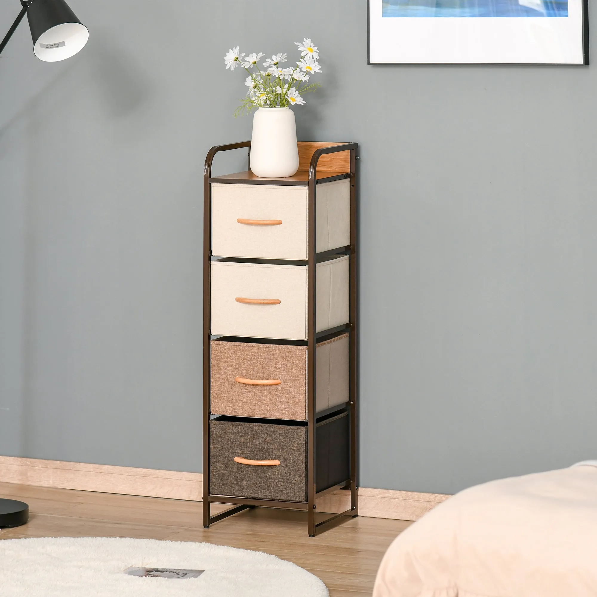 HOMCOM 4-Drawer Folding Chest of Drawers in Fabric and Wood and Metal Structure, 31x29x99 cm, Multicolor - Image 2