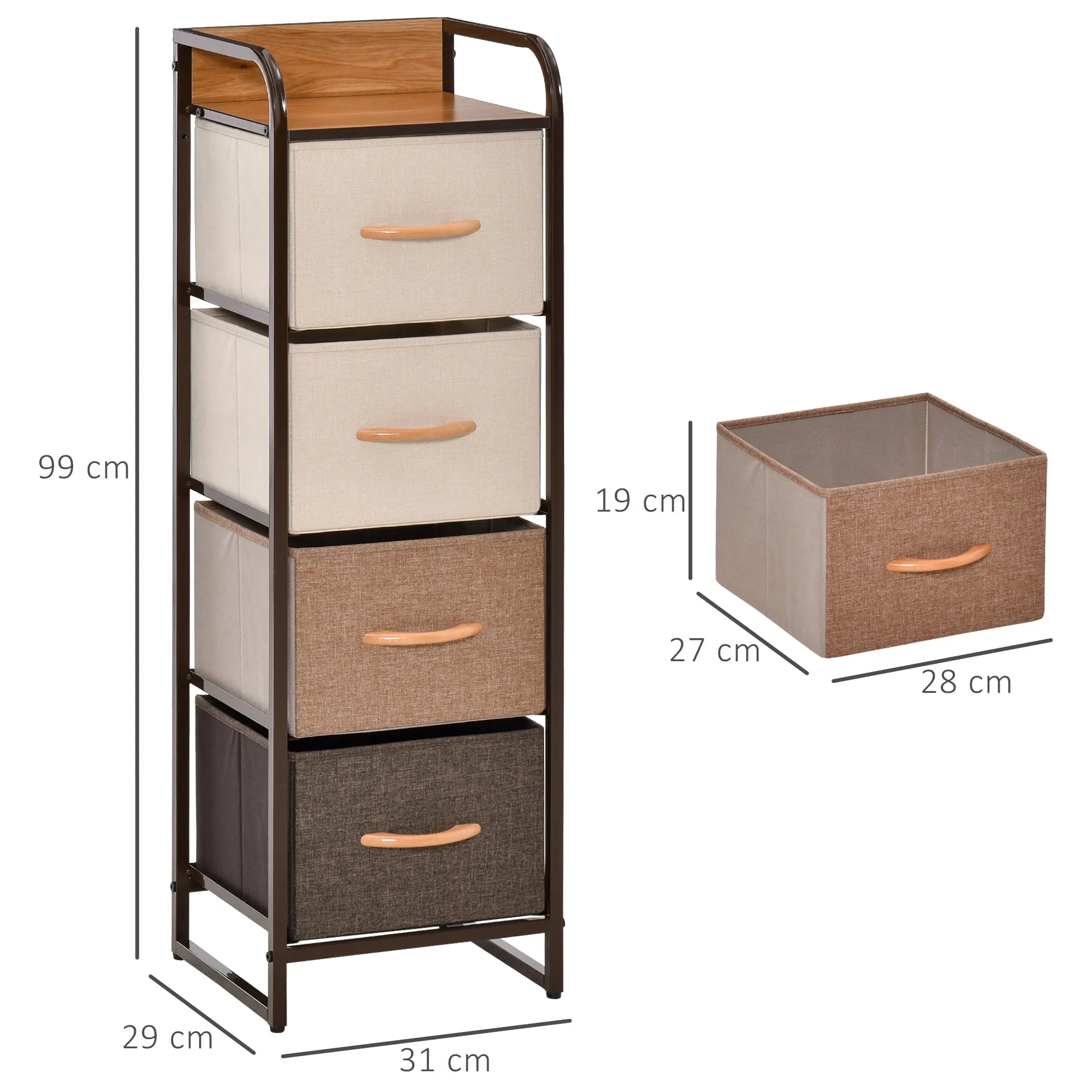 HOMCOM 4-Drawer Folding Chest of Drawers in Fabric and Wood and Metal Structure, 31x29x99 cm, Multicolor - Image 3