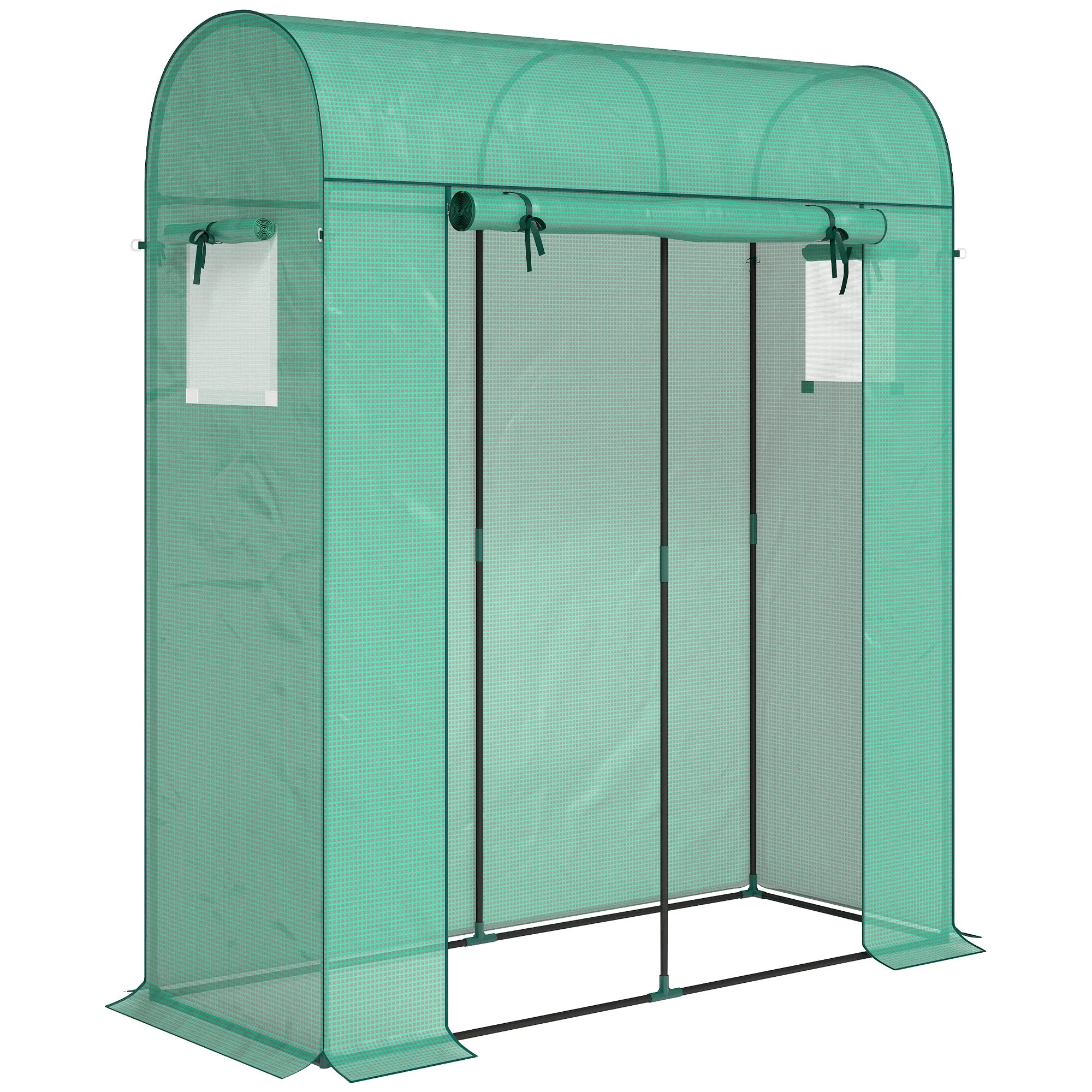 Outsunny Garden Greenhouse with PE Lining, Roll-Up Door and Mesh Windows, 170x68x200 cm, Green