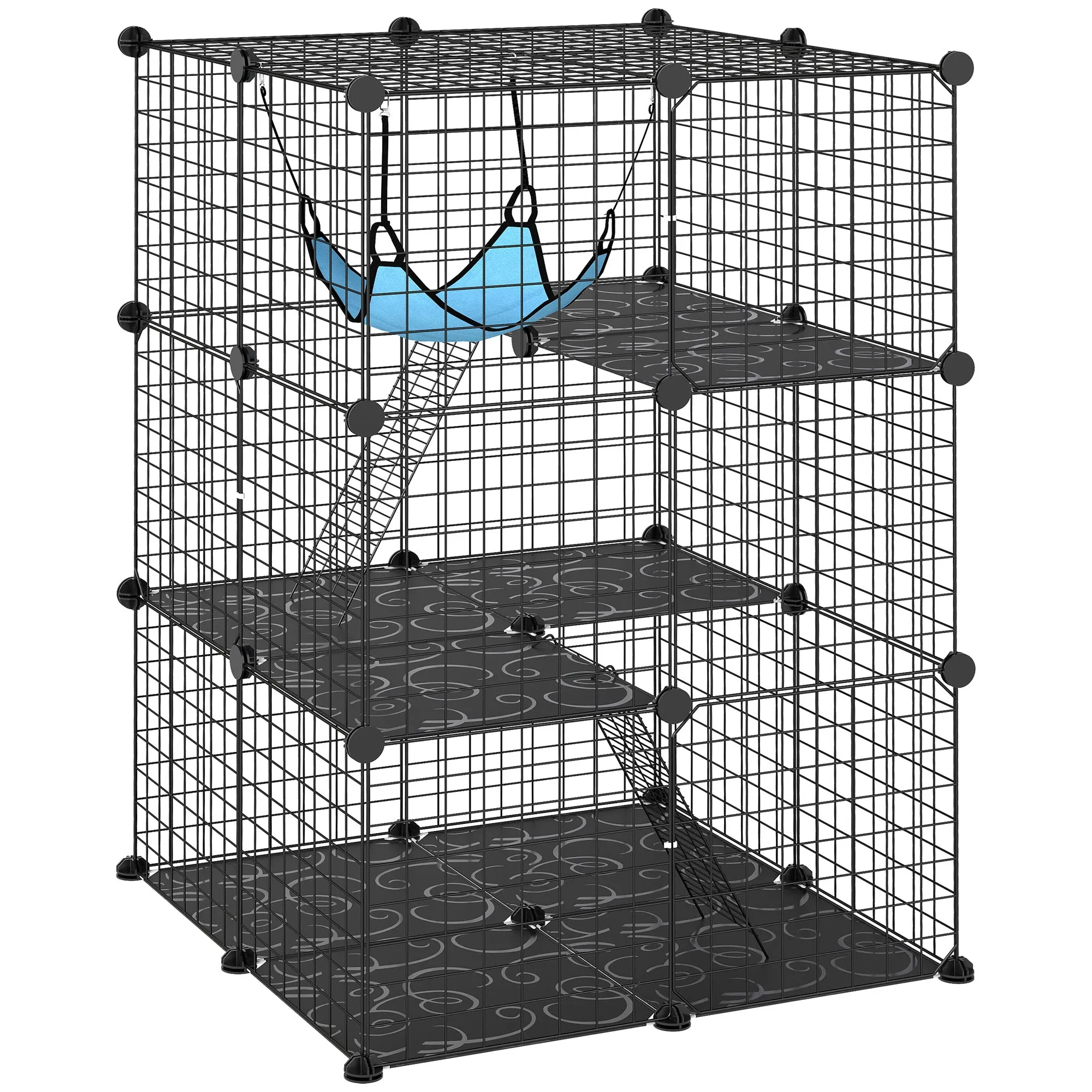 PawHut Cat Cage, Customizable 3-Tier Enclosure, 105cm, Black