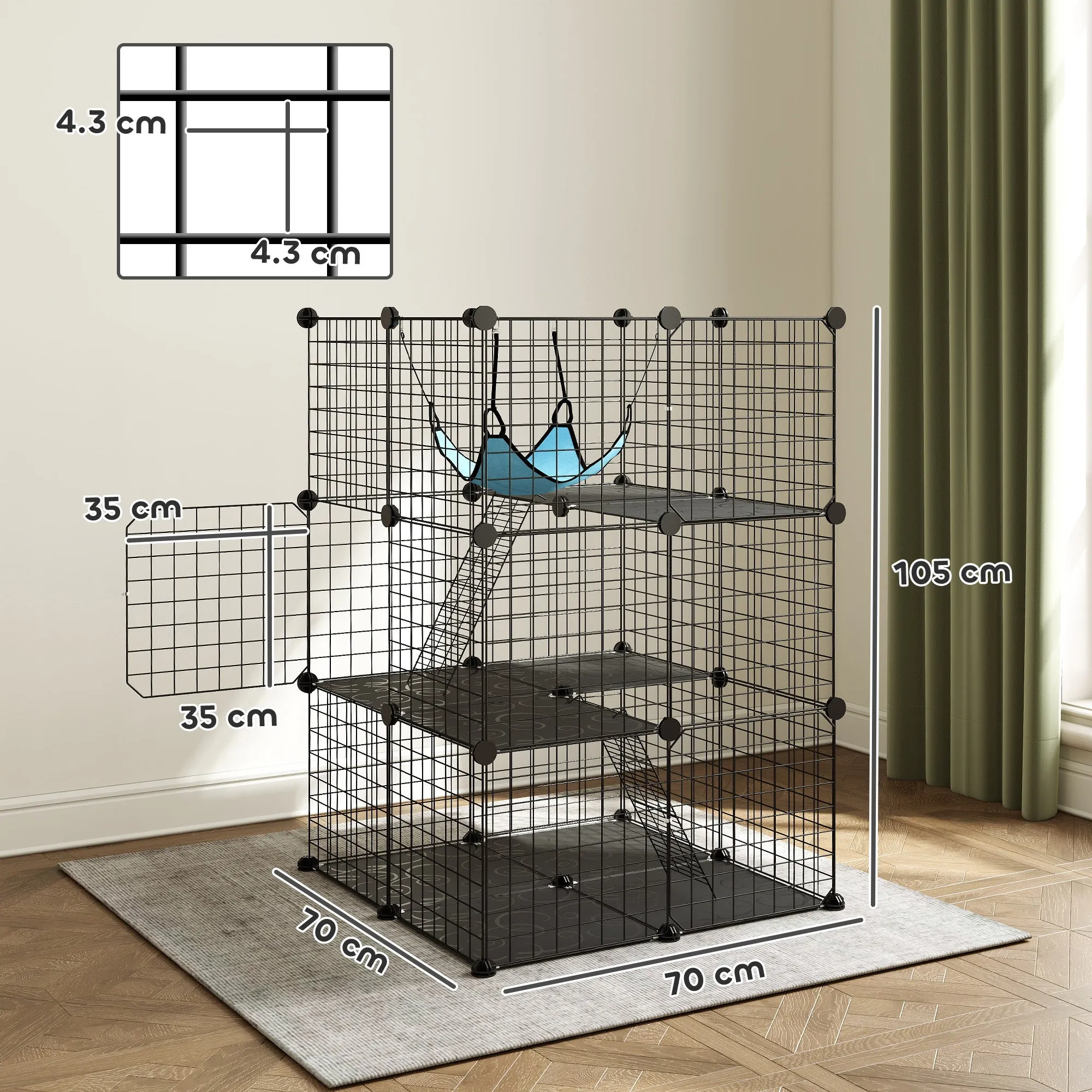 PawHut Cat Cage, Customizable 3-Tier Enclosure, 105cm, Black - Image 3