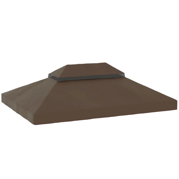 Outsunny 3x4m 2-Tier Garden Gazebo Cover in 600D Oxford Fabric with Drainage Holes, Coffee