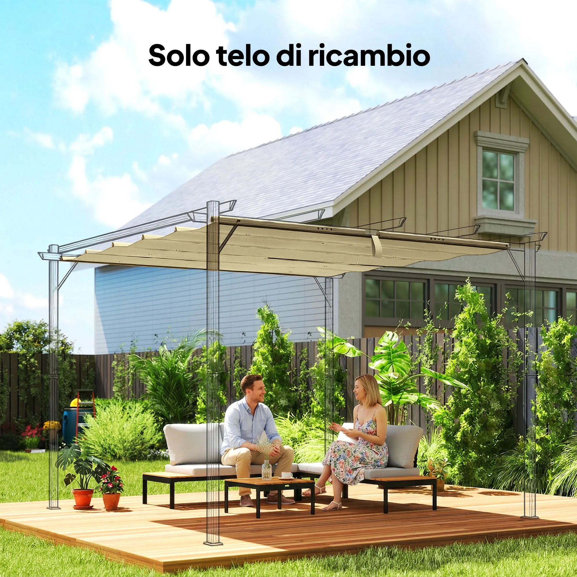 Outsunny 3x3m Pergola Gazebo Cover with Drainage Holes in Breathable UV30+ Polyester, 288x298cm, Beige - Image 2