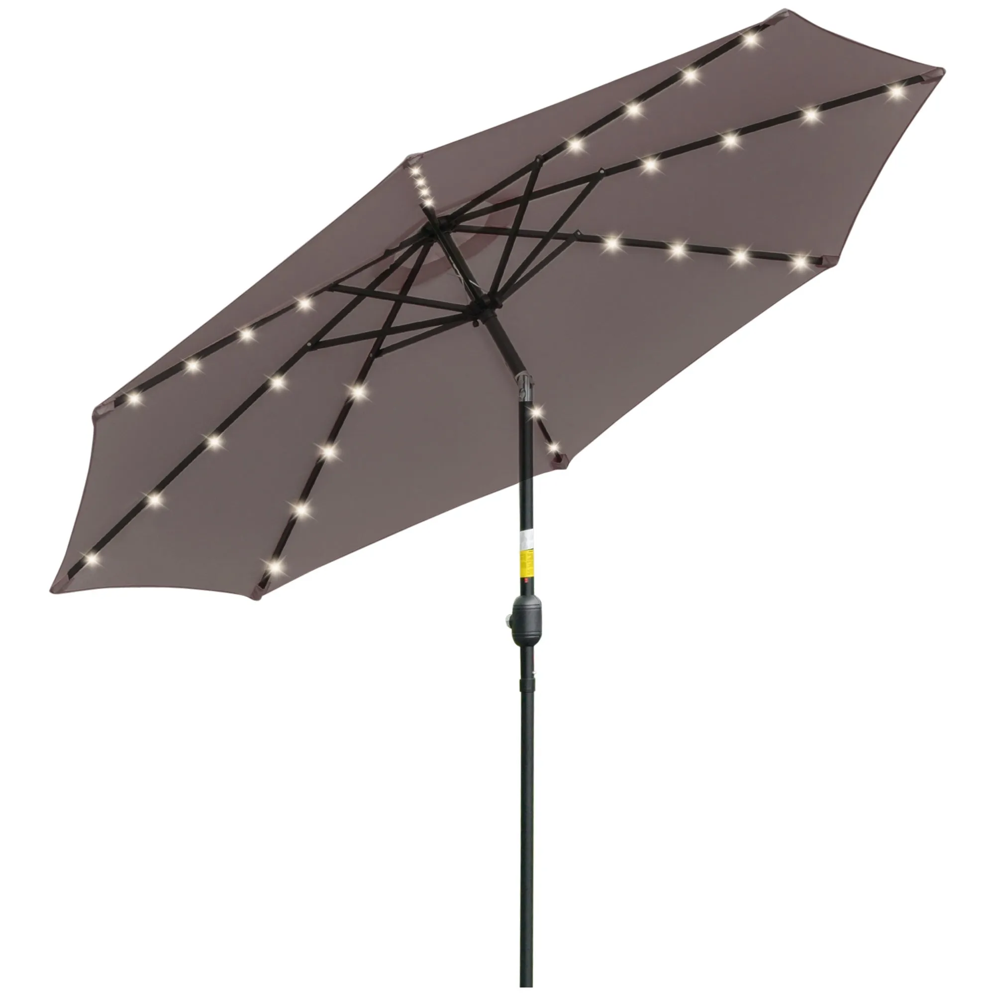 Outsunny Tilting Garden Umbrella Ø265 cm with 32 Solar LED Lights and Crank Handle, Grey