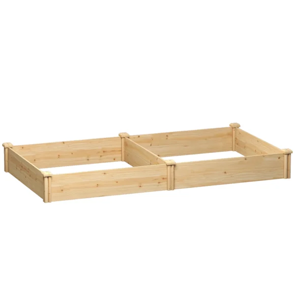 Outsunny Vegetable Garden in Box with Central Divider and Open Bottom, in Fir Wood, 235x121x26 cm, Wood Color