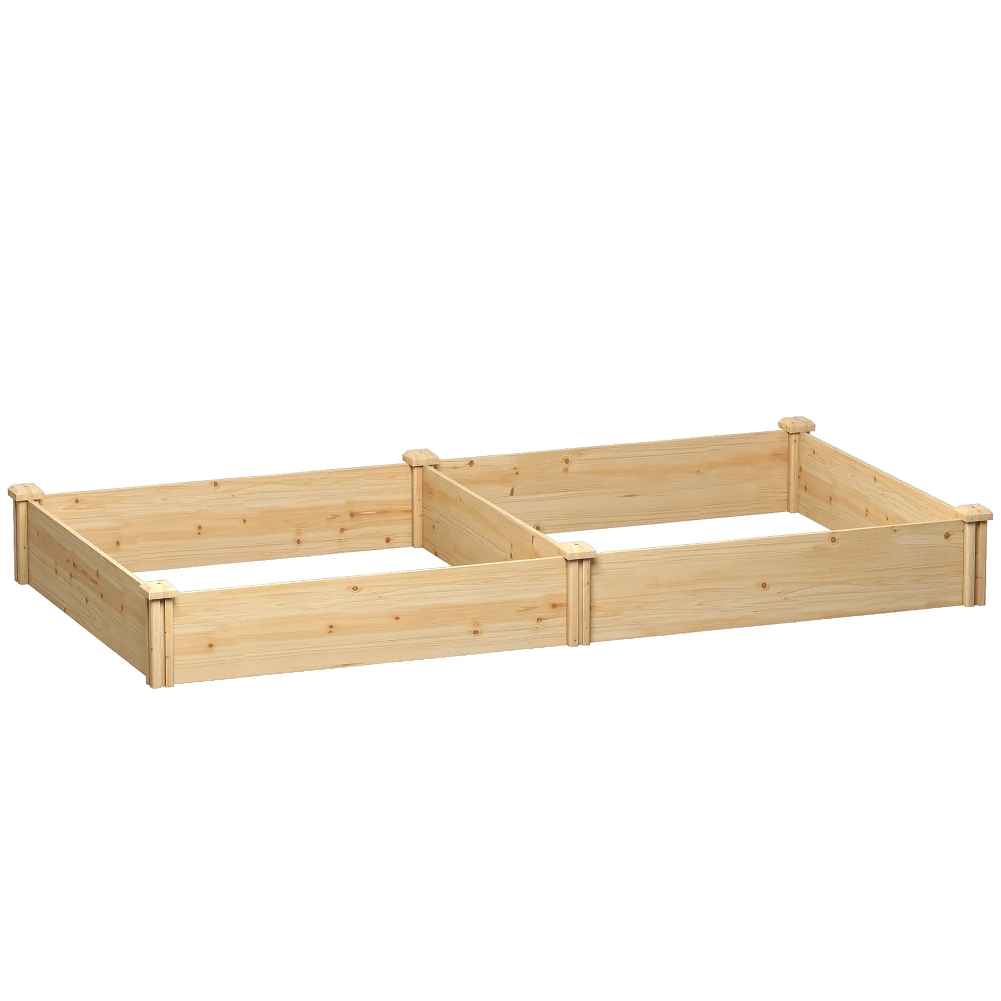 Outsunny Vegetable Garden in Box with Central Divider and Open Bottom, in Fir Wood, 235x121x26 cm, Wood Color