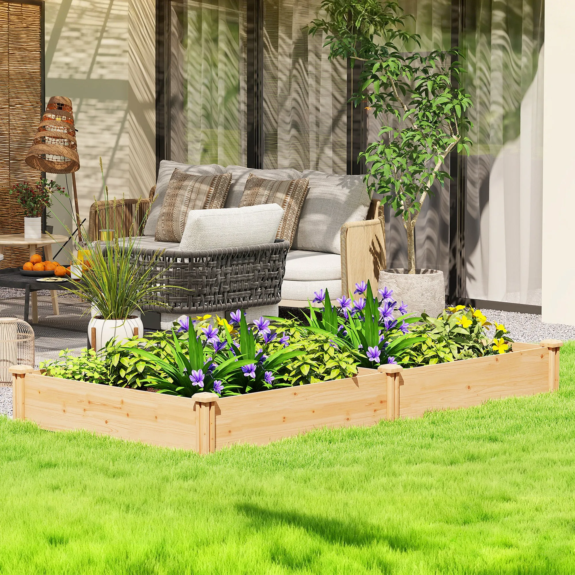 Outsunny Vegetable Garden in Box with Central Divider and Open Bottom, in Fir Wood, 235x121x26 cm, Wood Color - Image 2