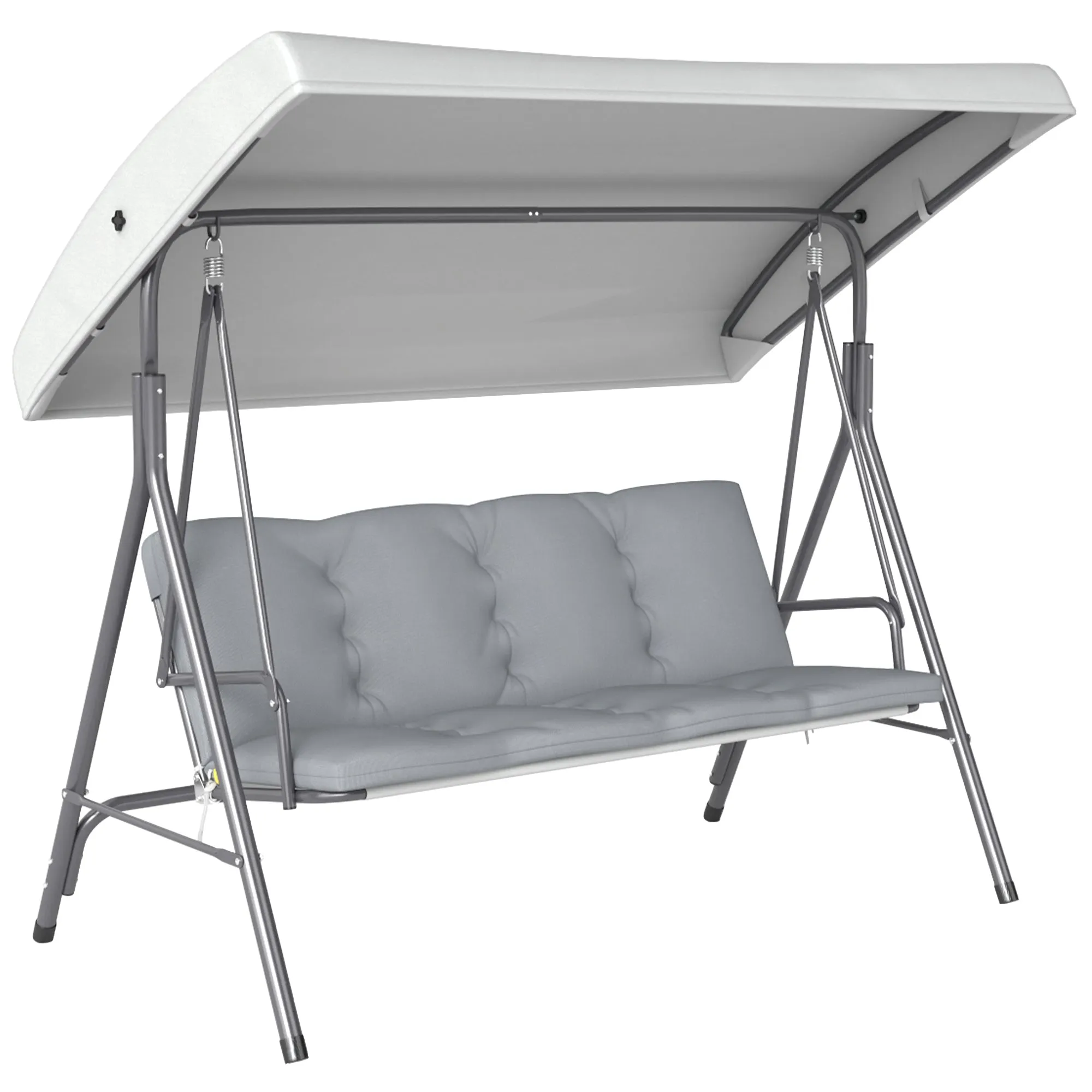 Outsunny 3-Seater Garden Swing with Adjustable Canopy and Cushions, 172x110x156 cm, Light Grey