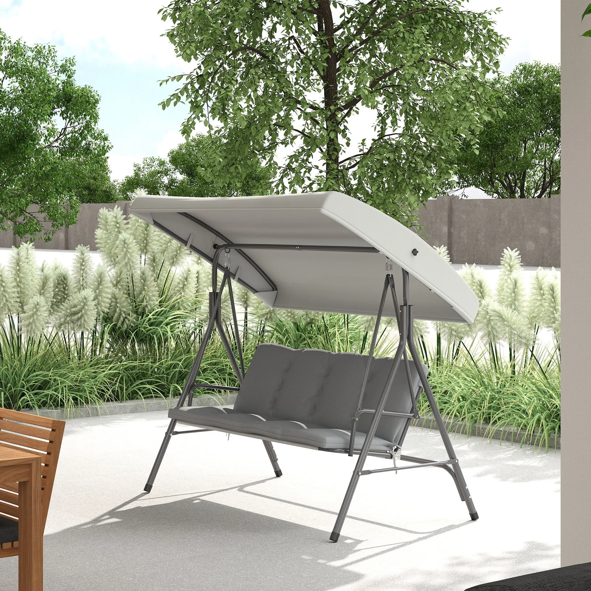 Outsunny 3-Seater Garden Swing with Adjustable Canopy and Cushions, 172x110x156 cm, Light Grey - Image 2