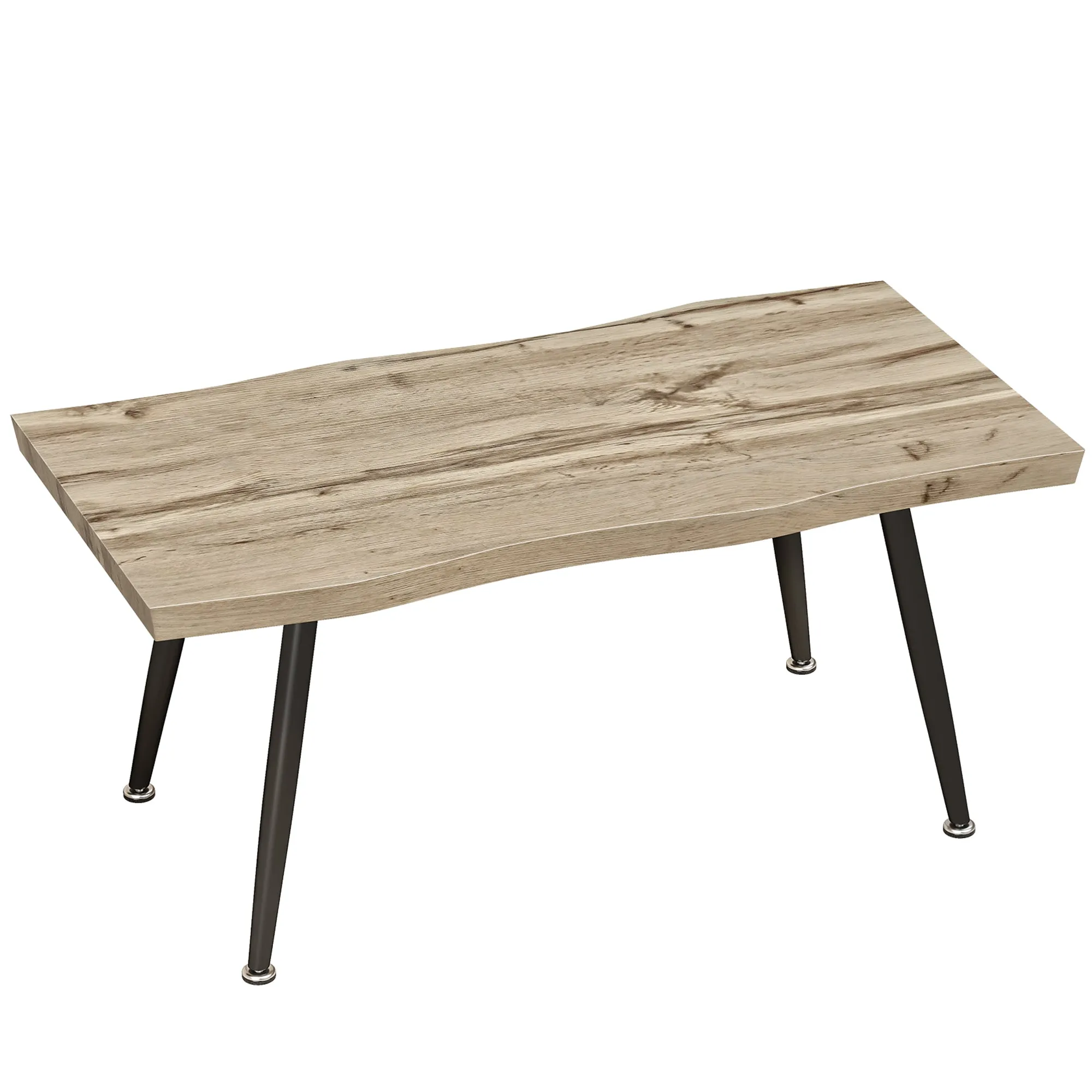 HOMCOM Nordic Style Coffee Table with Adjustable Feet, Wood and Steel, 100x50x45 cm, Black and Oak