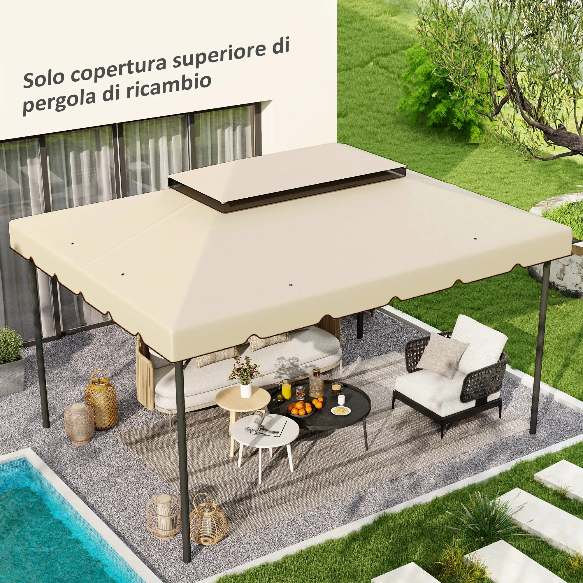 Outsunny 3x4m 2-Tier Gazebo Roof with 8 Drainage Holes in Cream White Polyester - Image 2