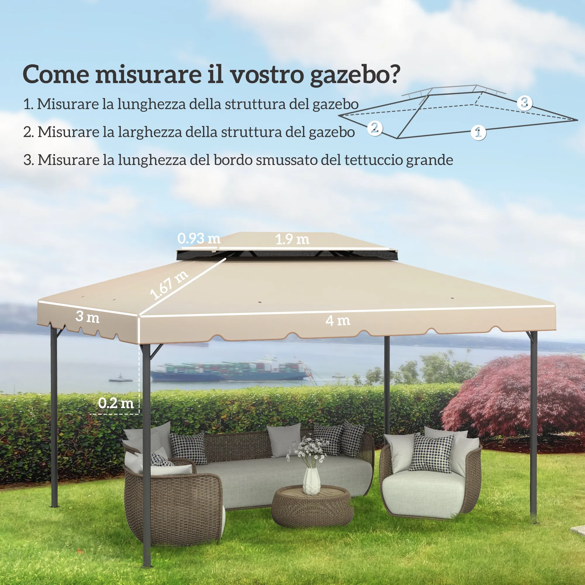 Outsunny 3x4m 2-Tier Gazebo Roof with 8 Drainage Holes in Cream White Polyester - Image 3