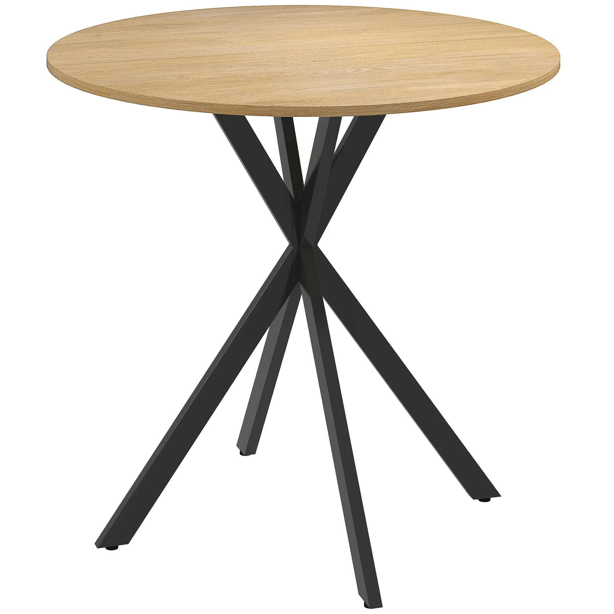HOMCOM Industrial Style Round Dining Table with Steel Cross Legs, Ø80x75 cm, Oak Color