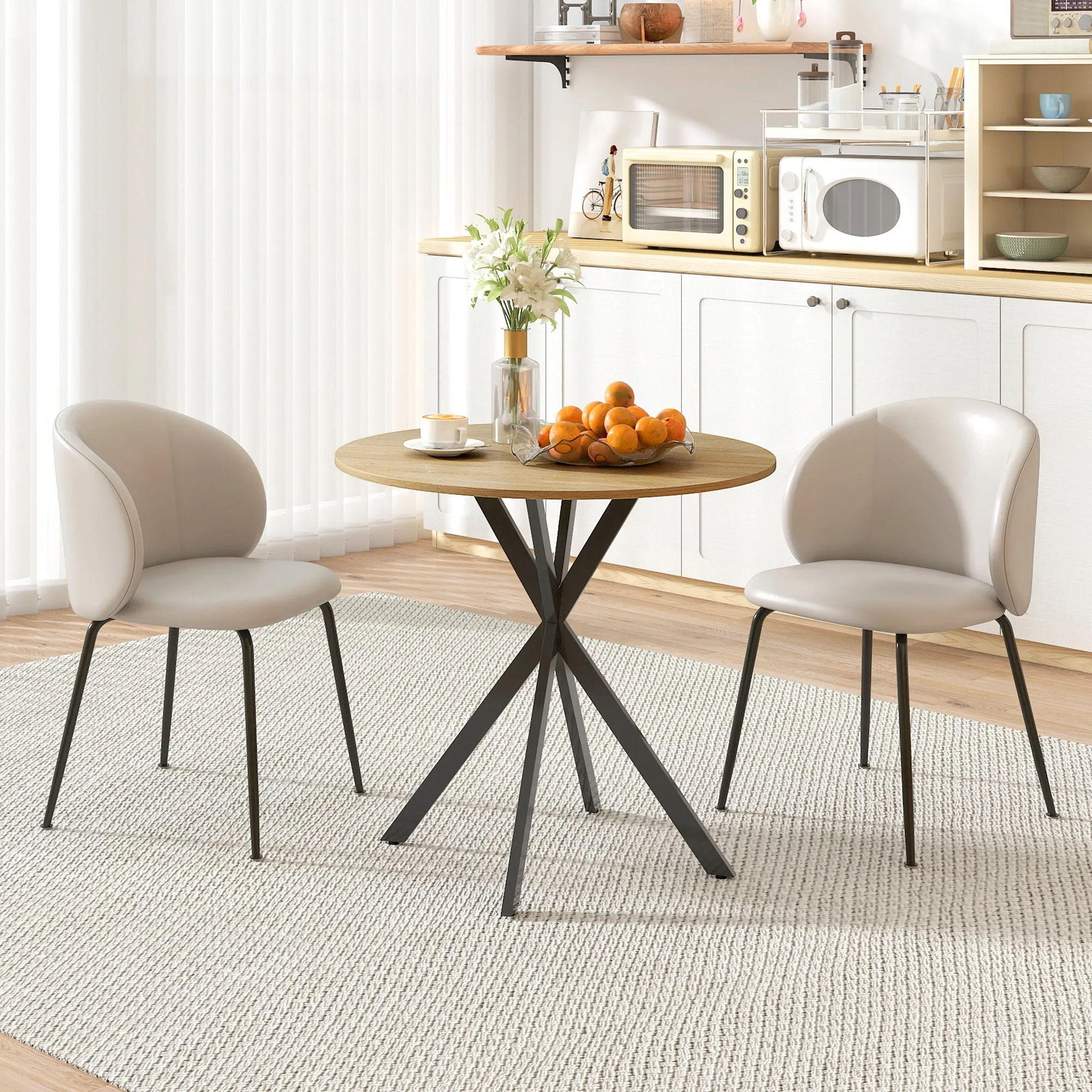 HOMCOM Industrial Style Round Dining Table with Steel Cross Legs, Ø80x75 cm, Oak Color - Image 2