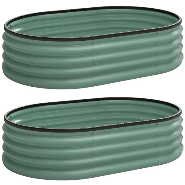Outsunny Set of 2 Raised Garden Beds in Galvanized Metal with Rubber Edge and Modular Design, 135x90x30 cm Green
