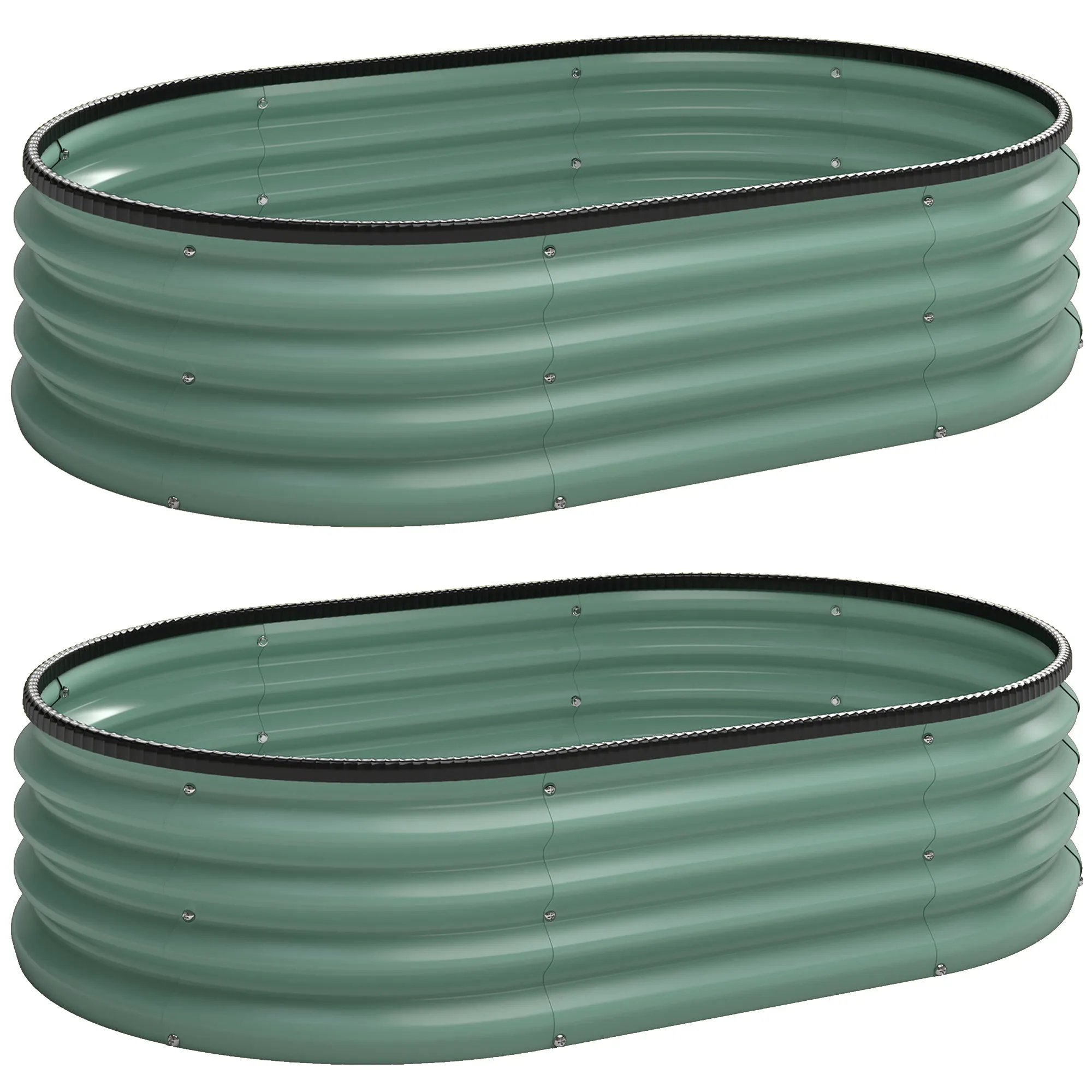 Outsunny Set of 2 Raised Garden Beds in Galvanized Metal with Rubber Edge and Modular Design, 135x90x30 cm Green