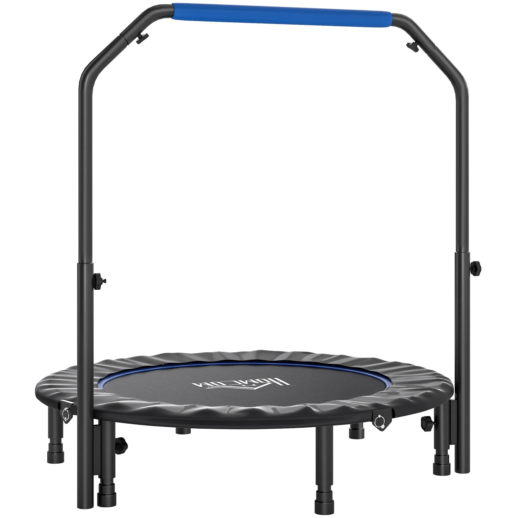 HOMCOM Mini Fitness Trampoline Ø114 cm Foldable with Height-Adjustable Handlebar, Blue and Black