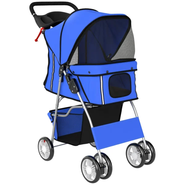 PawHut Dog Stroller, Foldable Pram for Dogs and Cats, Up to 10kg, Blue