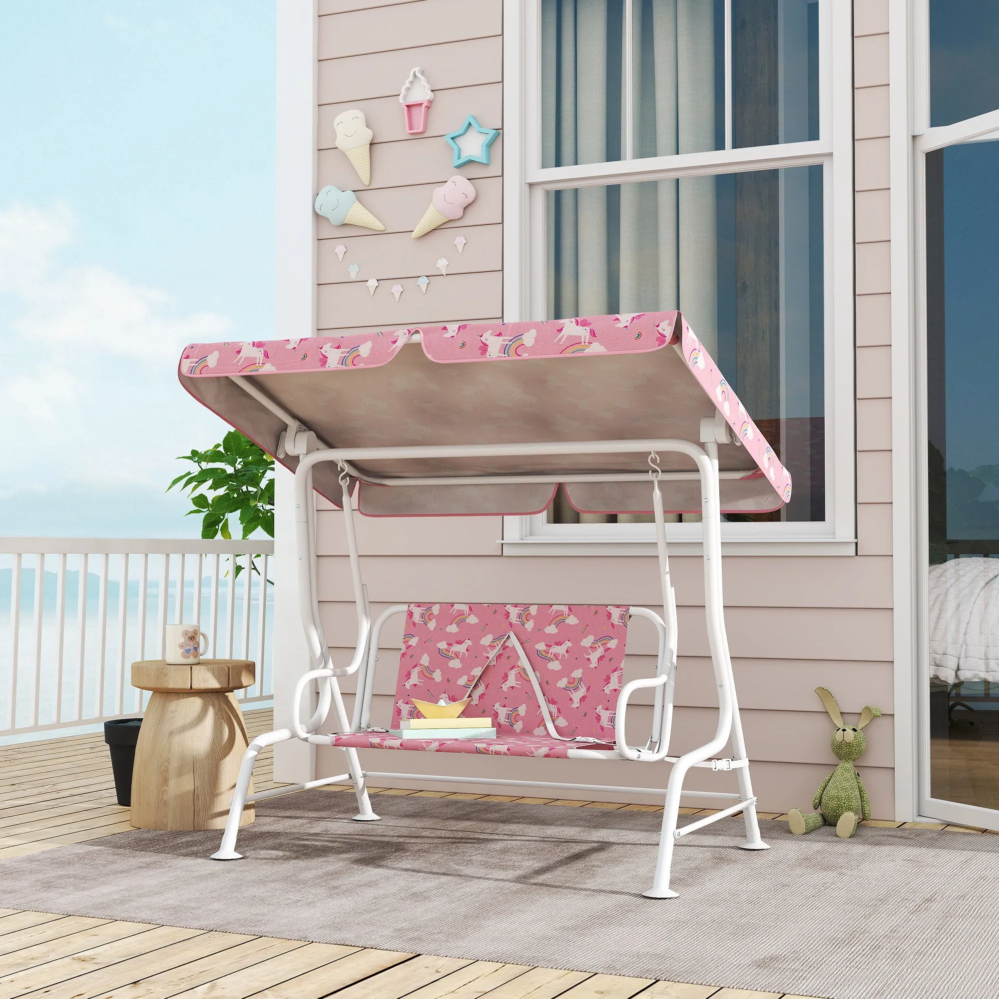 Children's Swing, 2-Seater Garden Swing, 112 x 75 x 120 cm, Pink - Image 2