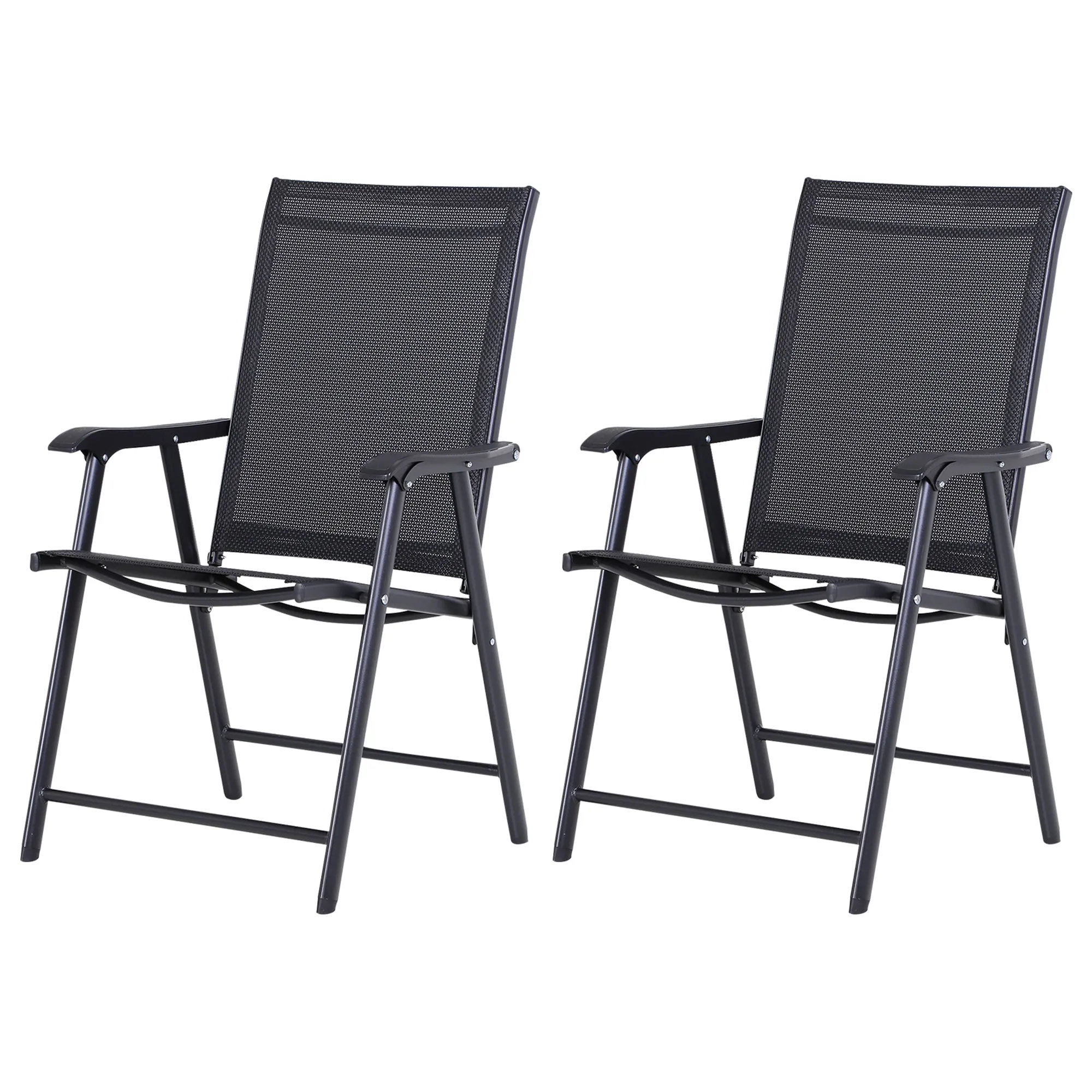 Outsunny Set of 2 Folding Garden Chairs with Metal and Texteline Armrests, 58x64x94cm, Black