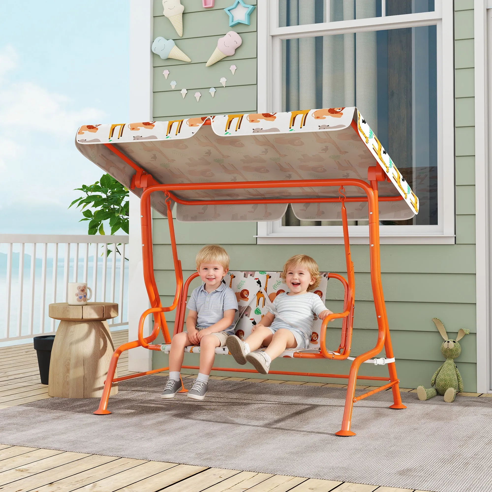 AIYAPLAY Children's Swing, 2-Seater Garden Swing, 112x75x120cm, Orange - Image 2
