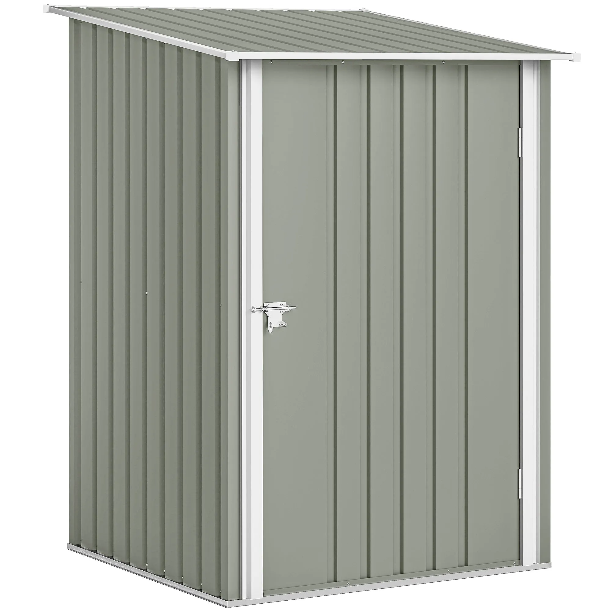 Outsunny Galvanized Steel Garden Shed with Door, 100x104x160 cm, Light Grey