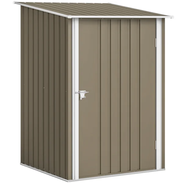 Outsunny Galvanized Steel Garden Shed with Door, 100x104x160 cm, Brown and White