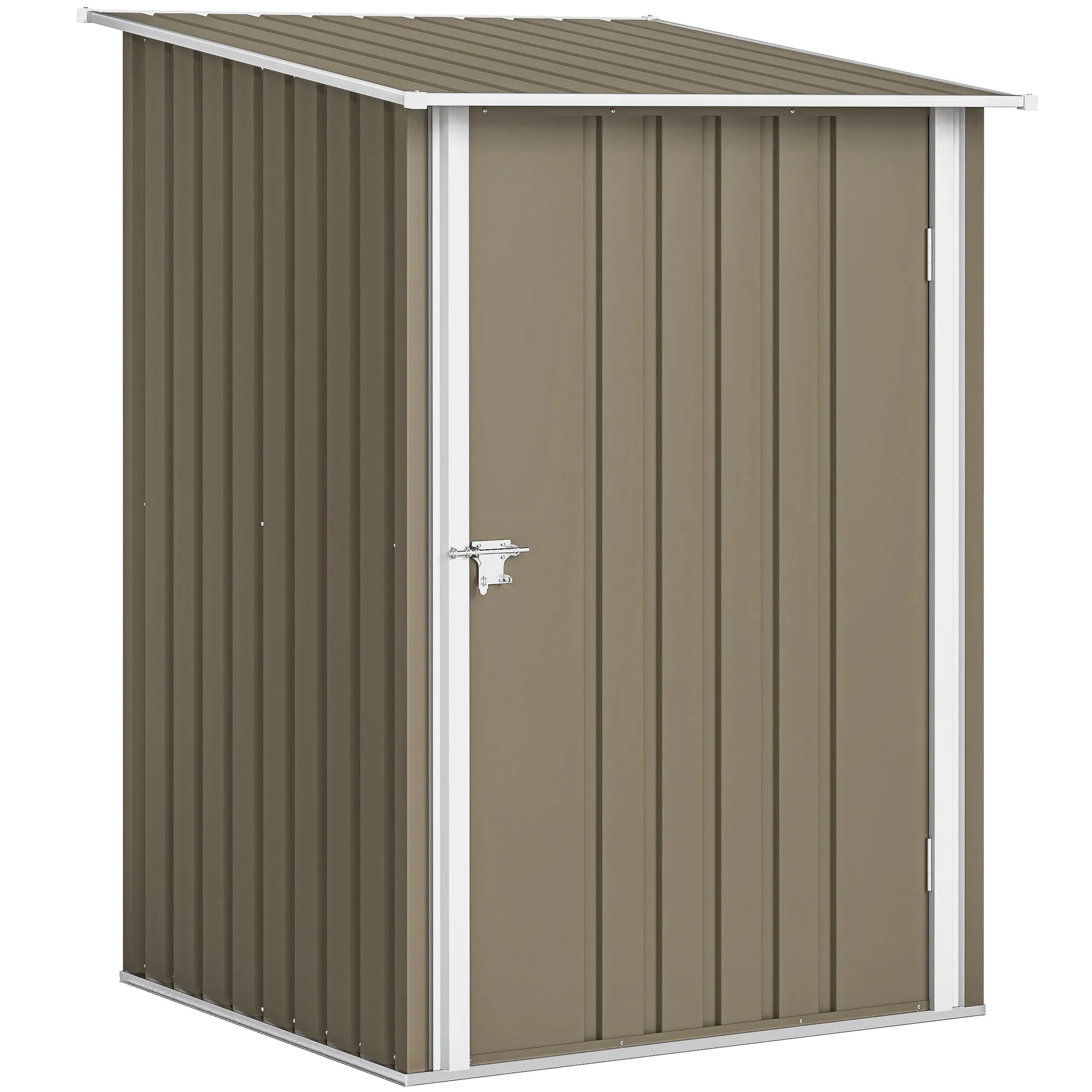 Outsunny Galvanized Steel Garden Shed with Door, 100x104x160 cm, Brown and White