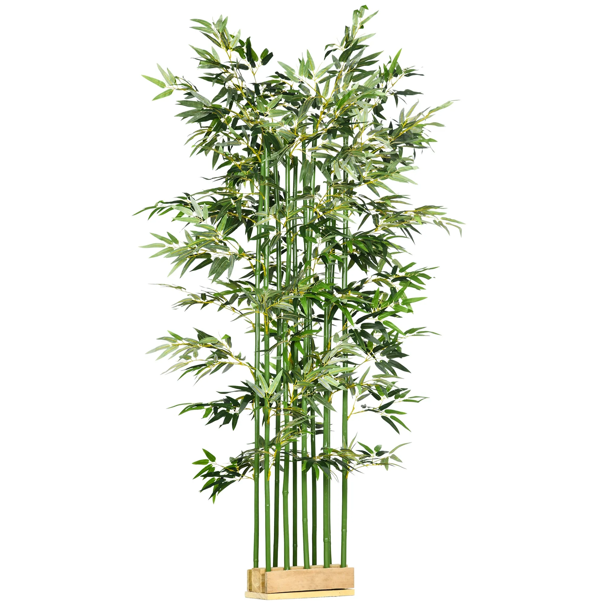 HOMCOM 180cm Tall Artificial Bamboo Plant with 1640 Leaves and Pine Wood Base, 35x10x10cm, Green