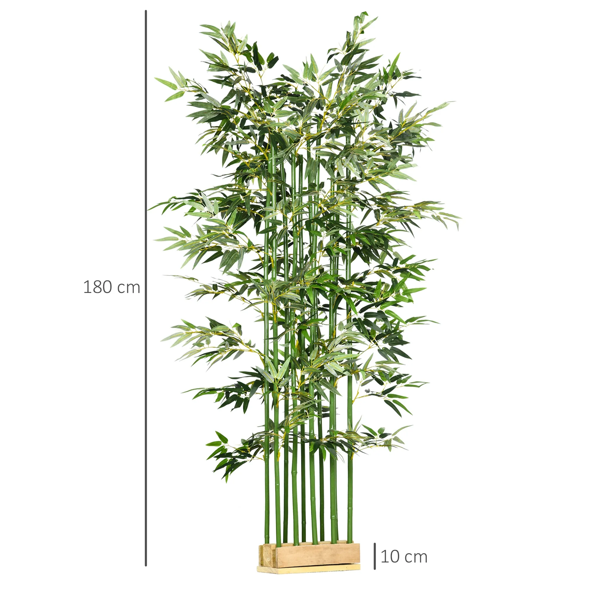 HOMCOM 180cm Tall Artificial Bamboo Plant with 1640 Leaves and Pine Wood Base, 35x10x10cm, Green - Image 3