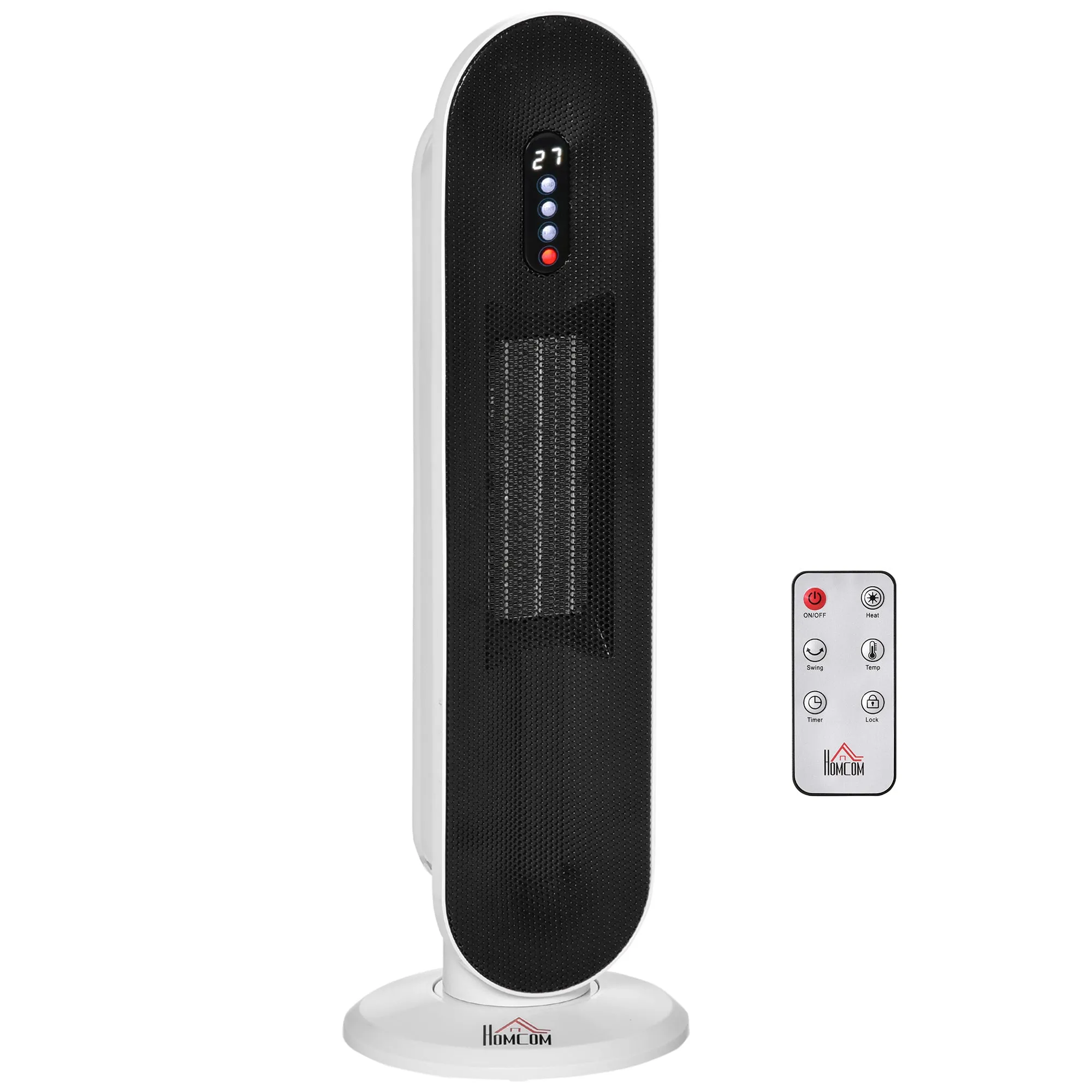 HOMCOM Oscillating Electric Heater with Remote Control, Timer and 2 Modes, in PP, PA and Metal, 21x21x63.5 cm, White and Black