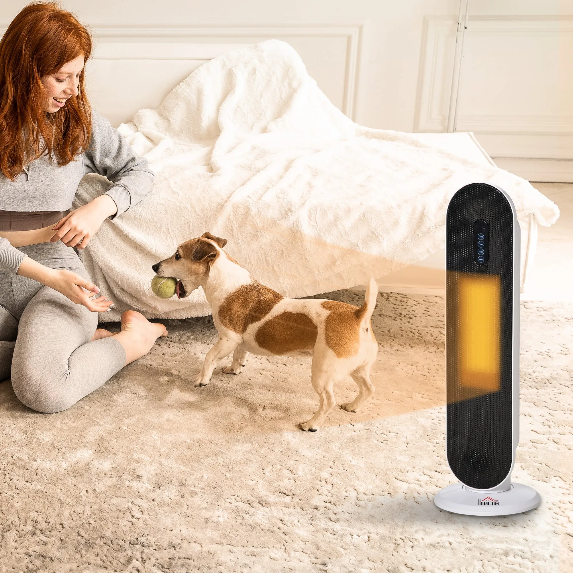 HOMCOM Oscillating Electric Heater with Remote Control, Timer and 2 Modes, in PP, PA and Metal, 21x21x63.5 cm, White and Black - Image 2