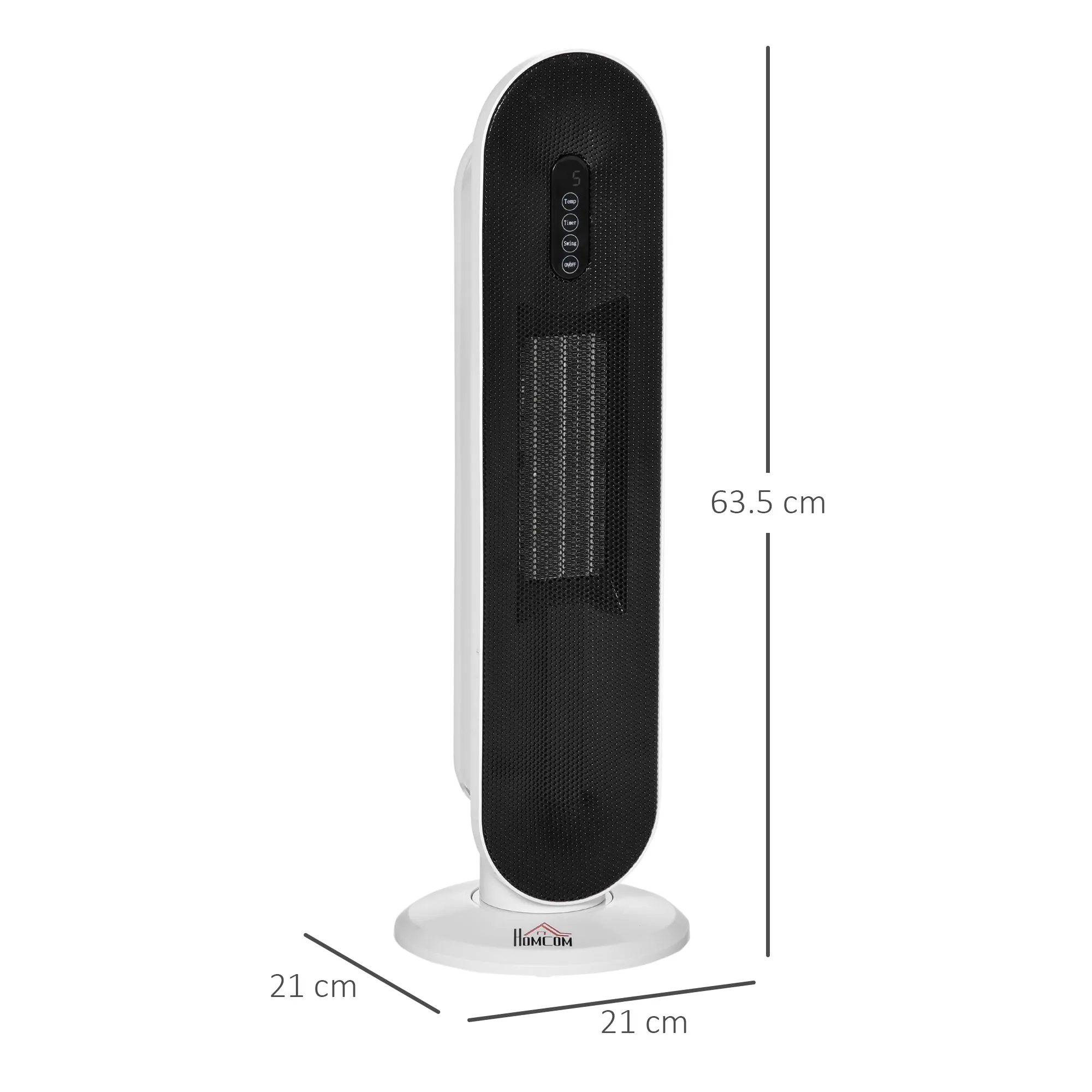 HOMCOM Oscillating Electric Heater with Remote Control, Timer and 2 Modes, in PP, PA and Metal, 21x21x63.5 cm, White and Black - Image 3