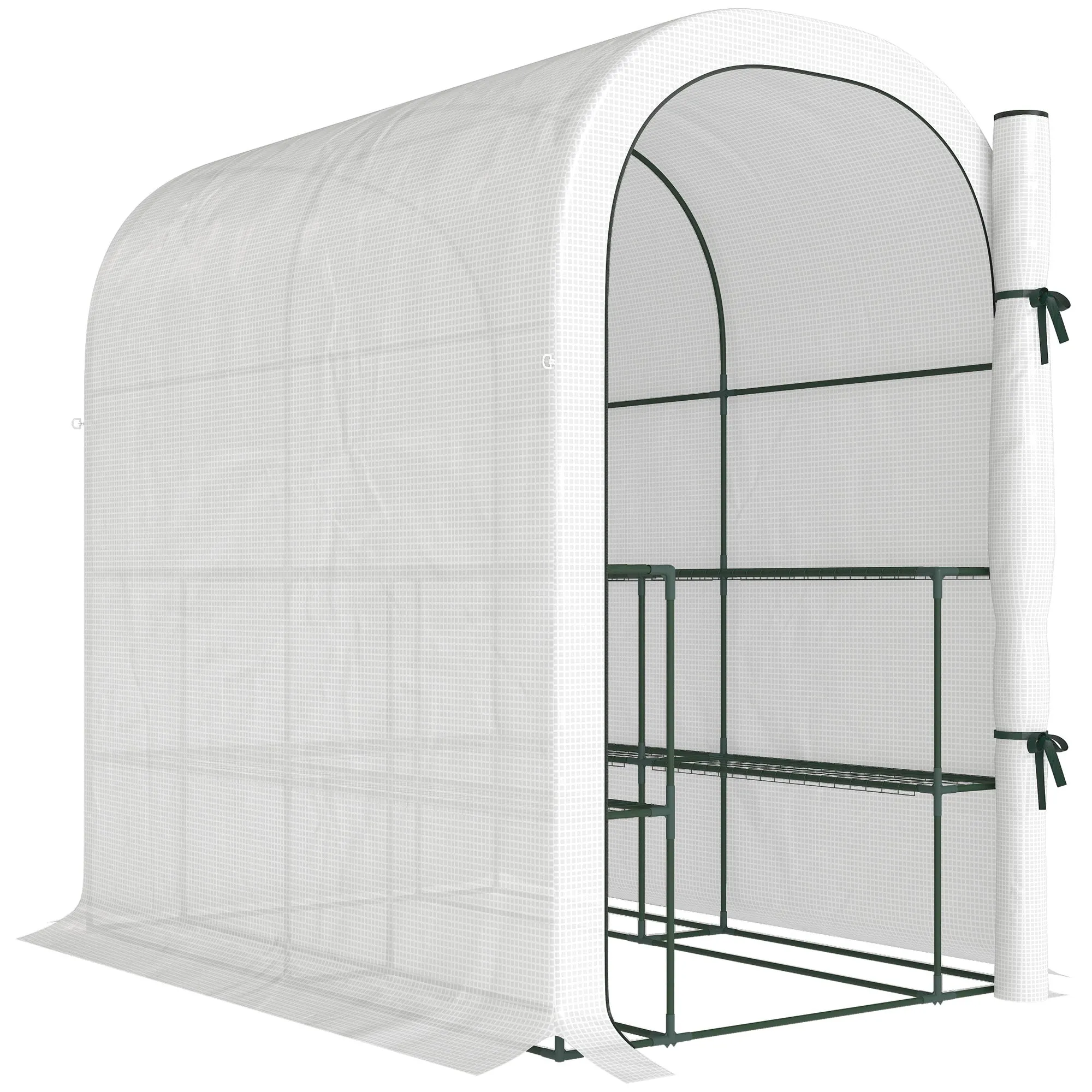 Outsunny Garden Greenhouse with 2-Tier Shelves and Roll-Up Door, Steel and PE, 123x187x189 cm, White