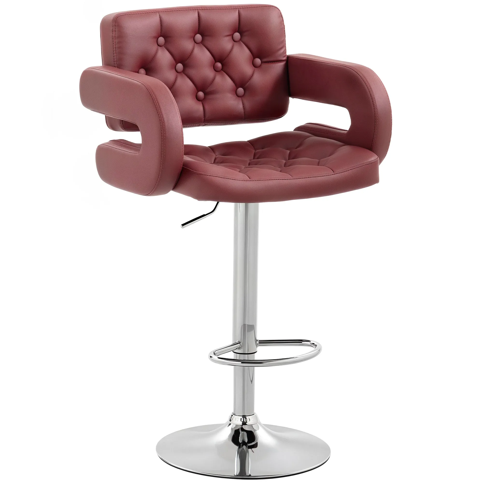 HOMCOM Bar Stool with Backrest and Armrests, Adjustable Height and Footrest, Faux Leather Red