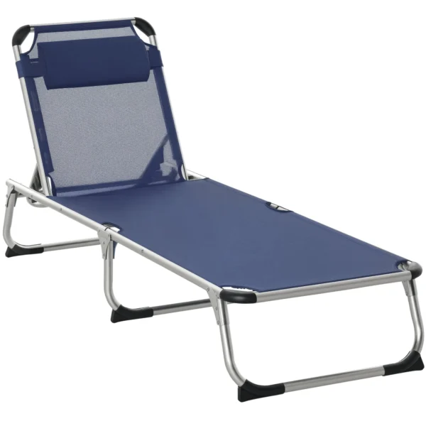 Outsunny Folding Garden Lounger with Adjustable Headrest and Backrest, Blue