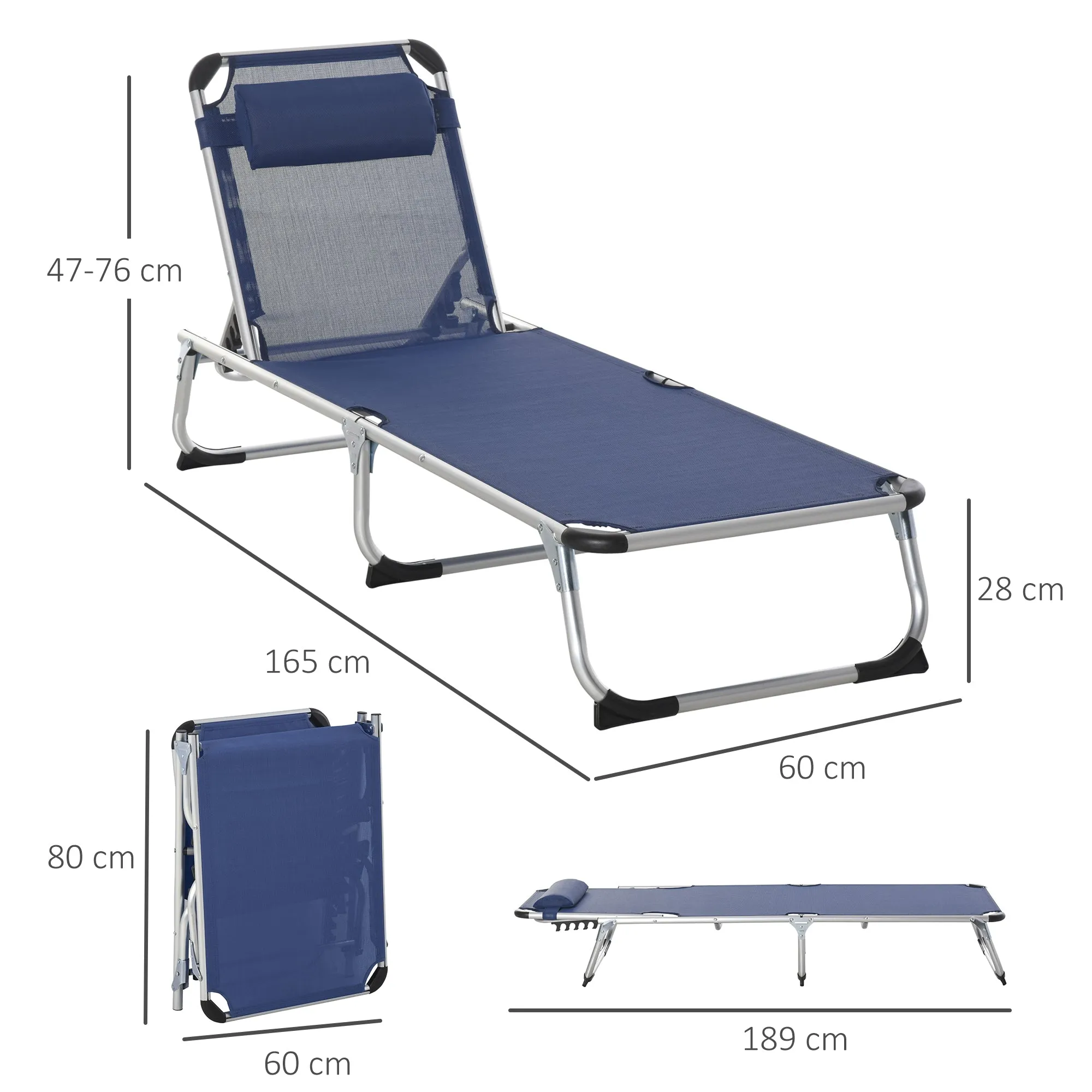 Outsunny Folding Garden Lounger with Adjustable Headrest and Backrest, Blue - Image 3