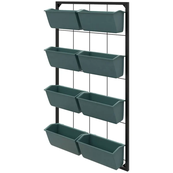 Outsunny 4-Tier Wall-Mounted Vertical Vegetable Garden with 8 Pots, Steel and Plastic, 52x14x90 cm, Dark Green and Black