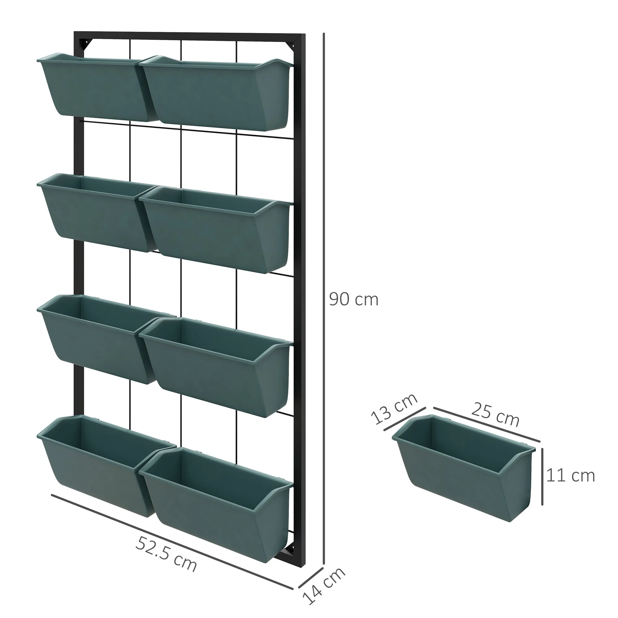 Outsunny 4-Tier Wall-Mounted Vertical Vegetable Garden with 8 Pots, Steel and Plastic, 52x14x90 cm, Dark Green and Black - Image 3
