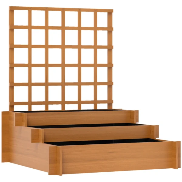 Outsunny 3-Tier Fir Wood and Non-Woven Fabric Planter with Trellis, 95x95x110 cm, Brown