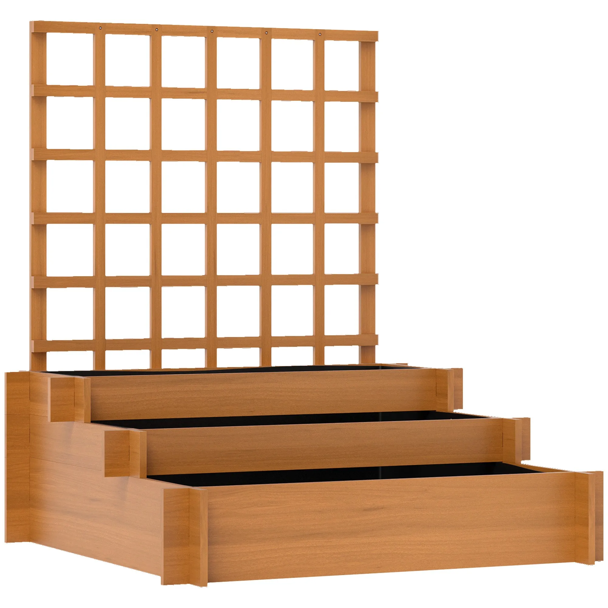 Outsunny 3-Tier Fir Wood and Non-Woven Fabric Planter with Trellis, 95x95x110 cm, Brown