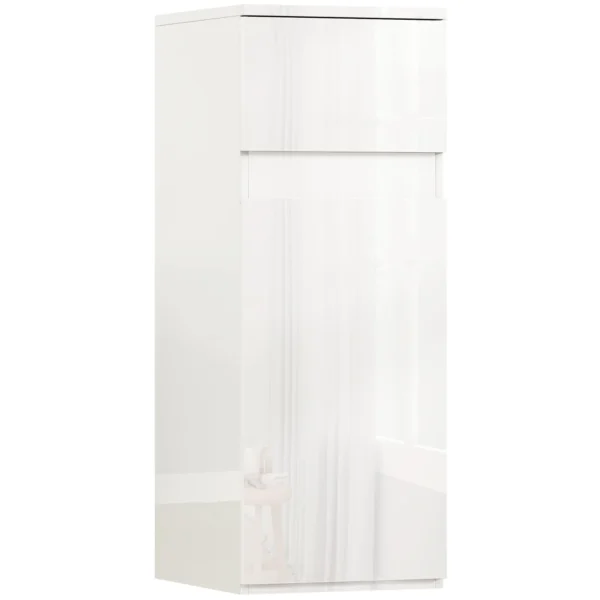 Wall-Mounted Bathroom Cabinet with Drawer, Glossy Door and Adjustable Glass Shelf, White